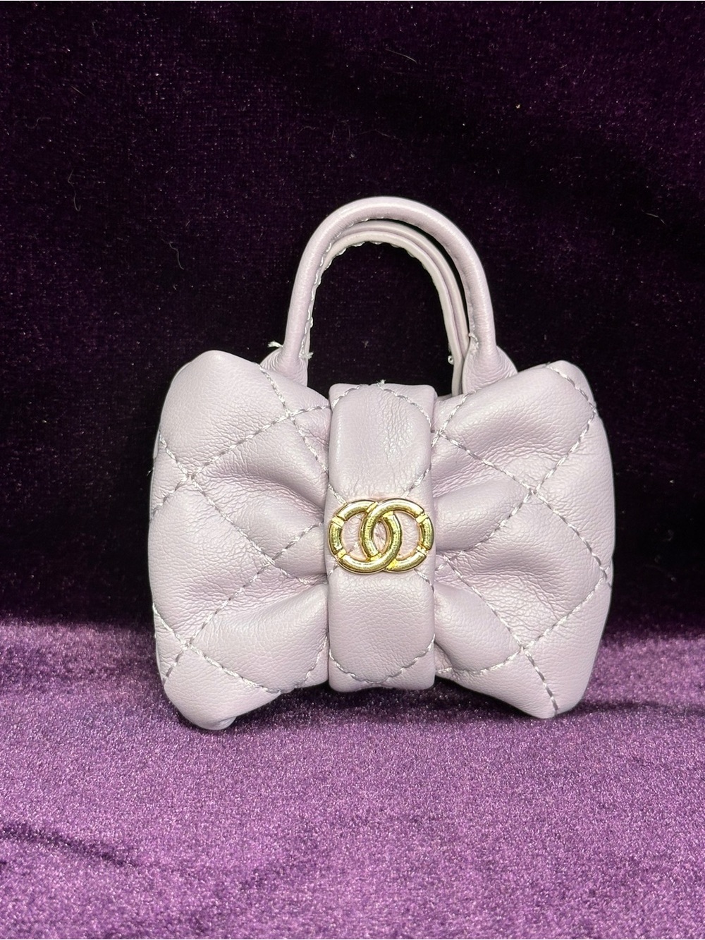 SUMMER FLASH — lilac quilted bow bag charm, gold hardware